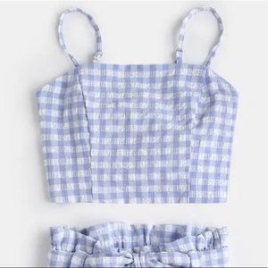 blue and white plaid set, cami top and shorts